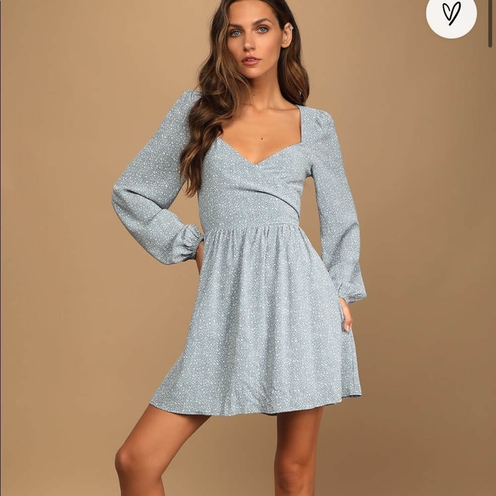 Light Blue Floral Print Tie-Back Mini Dress